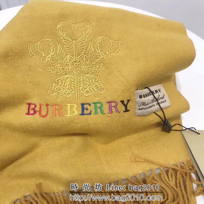 BURBERRY巴寶莉 2018新款 雙色雙面彩色刺繡羊絨圍巾 LLWJ6269